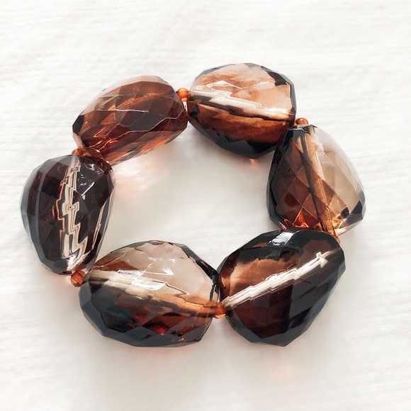 Wine Brown Multi Faceted Gemstone Chunky Stretch Bracelet - Picture 4 of 8